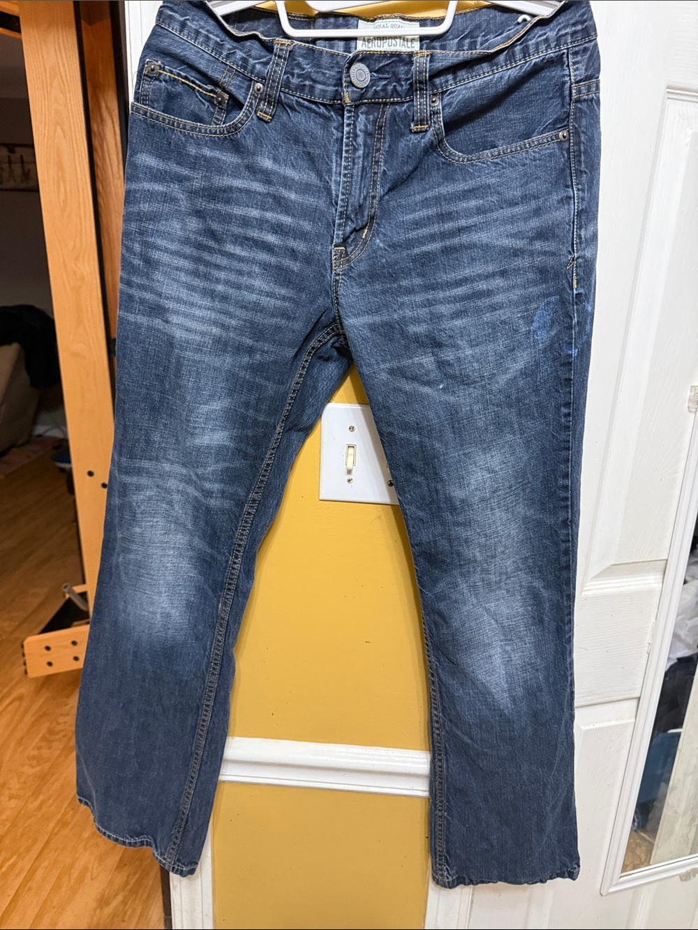 Aeropostale Men’s Distressed Medium Blue Bootcut Jeans